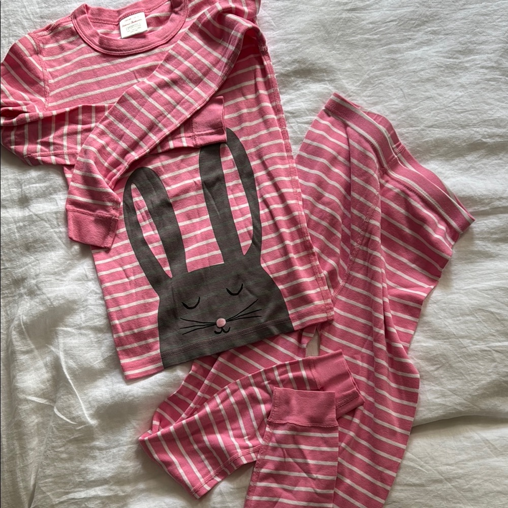Hanna Anderson Striped Pink Bunny Kids Pajamas sz 12